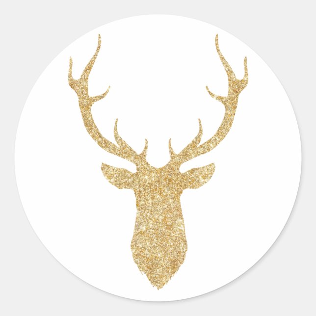 Sticker Rond Parties scintillant d'or Faux Cerf de Noël (Devant)