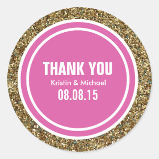 Sticker Rond Parties scintillant d'or Hot rose Merci personnali