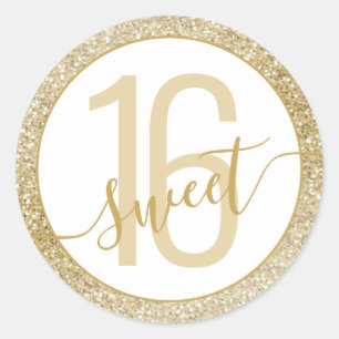 Sticker Rond Parties scintillant d'or Jaune Anniversaire Favor