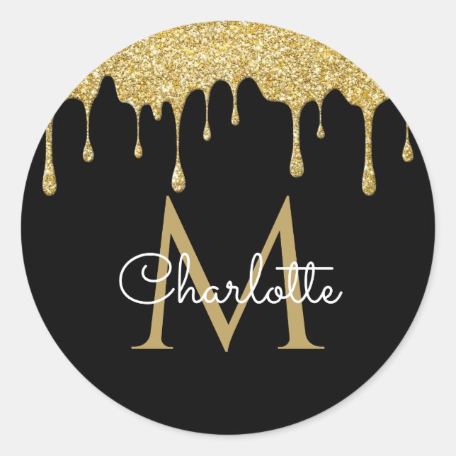 Sticker Rond Parties scintillant d'or Lecteurs Monogramme Éléga (Devant)