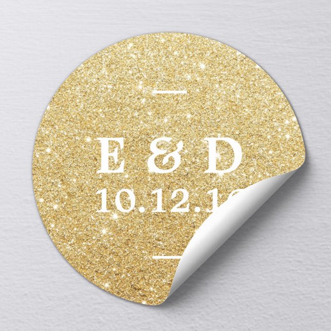 Sticker Rond Parties scintillant d'or moderne élégant mariage F (Créateur téléchargé)