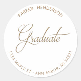 Sticker Rond Parties scintillant d'or moderne Graduate Adresse