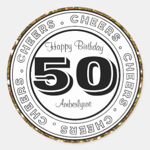 Sticker Rond Parties scintillant d'or noir blanc 50e anniversai