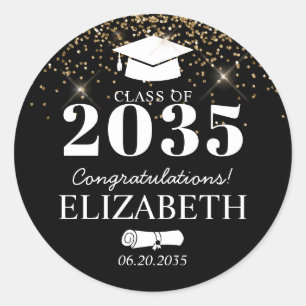 Sticker Rond Parties scintillant d'or noir Classe de Grad Gradu