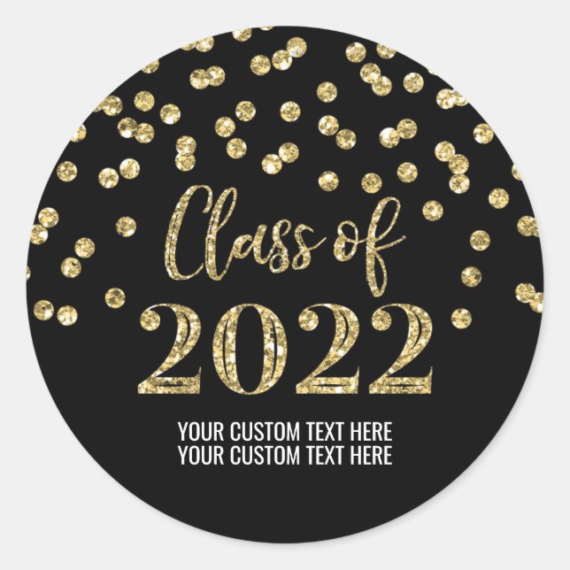 Sticker Rond Parties scintillant d'or noir Confetti Graduation  (Devant)