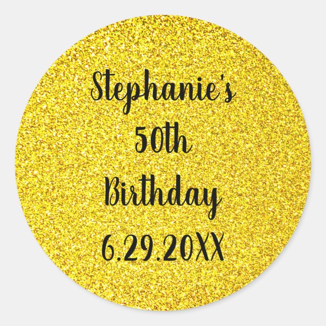 Sticker Rond Parties scintillant d'or Noir Joyeux Anniversaire  (Devant)