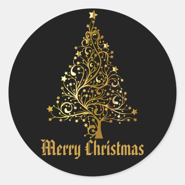 Sticker Rond Parties scintillant d'or noir Noël Arbre vacances (Devant)