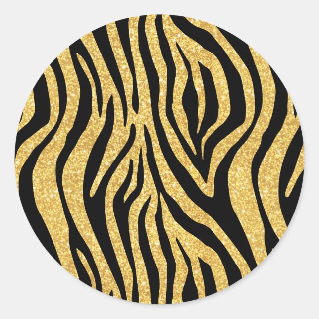 Sticker Rond Parties scintillant d'or noir Zebra Stripes Poster (Devant)