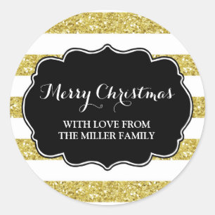 Sticker Rond Parties scintillant d'or rayures Joyeux Noël perso