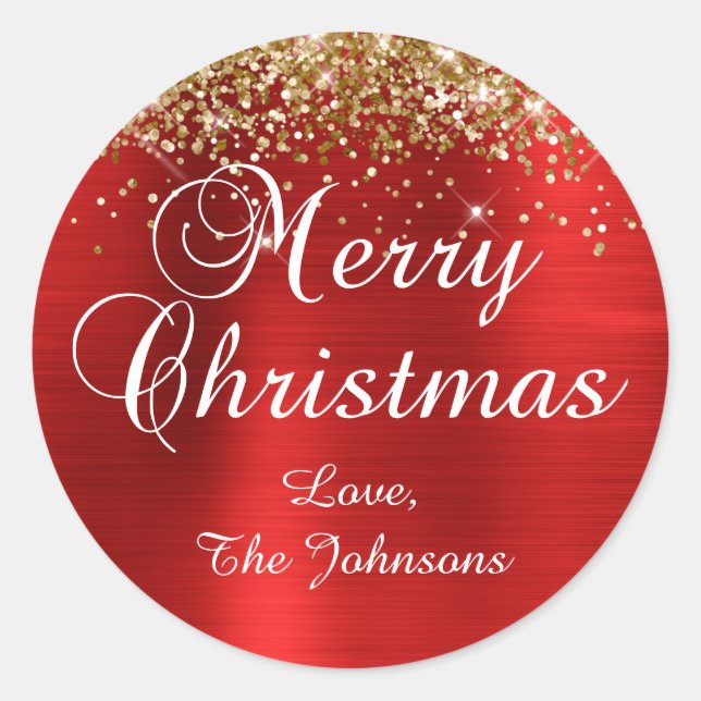 Sticker Rond Parties scintillant d'or Red Foil Joyeux Noël (Devant)