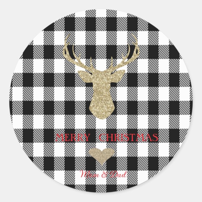 Sticker Rond Parties scintillant d'or Reindeer Heart Buffalo Pl (Devant)