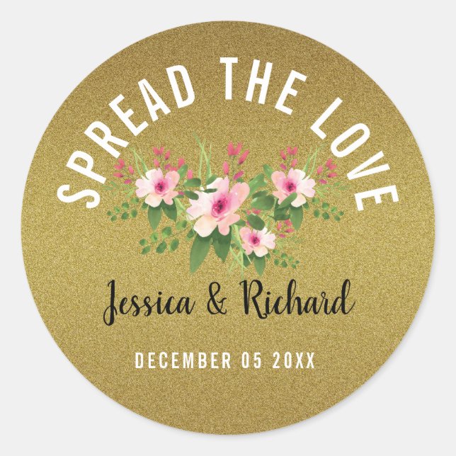 Sticker Rond Parties scintillant d'or répandre l'amour Mariage  (Devant)