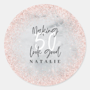 Sticker Rond parties scintillant d'or rose 50e anniversaire mer