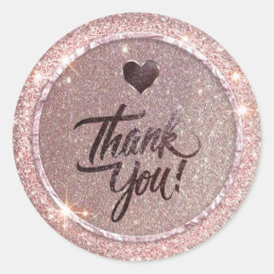 Sticker Rond Parties scintillant d'or rose chic merci