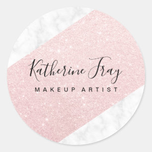 Sticker Rond parties scintillant d'or rose maquillage en marbre