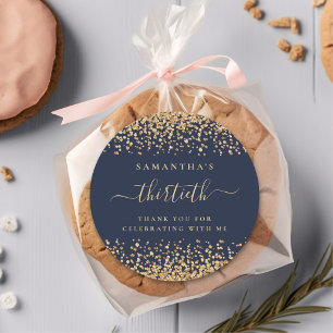 Sticker Rond Parties scintillant d'or Script Marine Blue 30th P