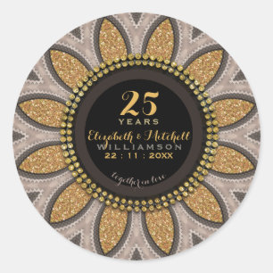 Sticker Rond Parties scintillant d'or tournesol moderne 25e ann