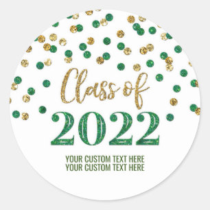 Sticker Rond Parties scintillant d'or vert Confetti Graduation 