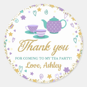 Sticker Rond Parties scintillant d'or violet Anniversaire Tea P
