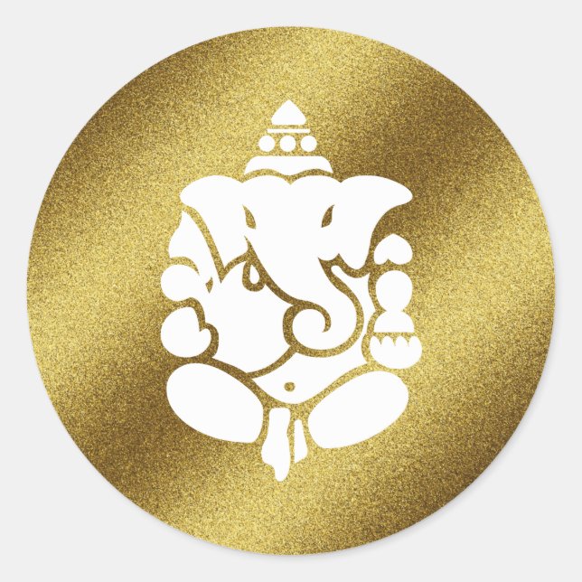 Sticker Rond Parties scintillant dorée de Ganesha (Devant)
