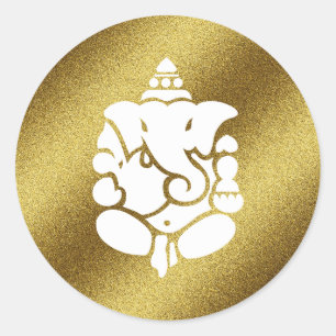 Sticker Rond Parties scintillant dorée de Ganesha