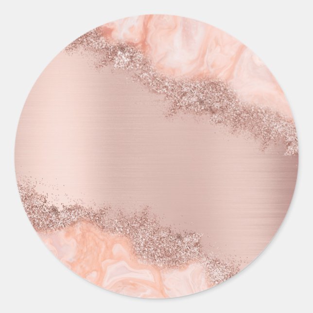 Sticker Rond Parties scintillant du code géographique rose Gold (Devant)