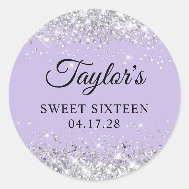 Sticker Rond Parties scintillant en argent Pastel Sweet sixteen (Devant)