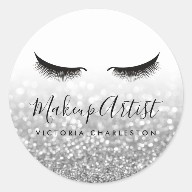 Sticker Rond Parties scintillant en argent Poils de maquillage (Devant)