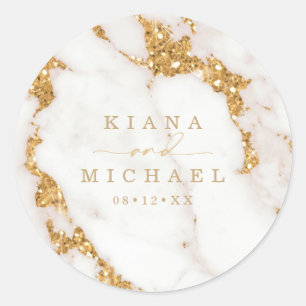 Sticker Rond Parties scintillant en marbre moderne Mariage Gold