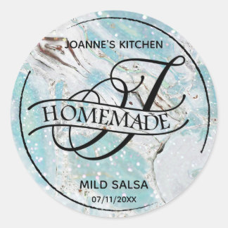 Sticker Rond Parties scintillant en marbre Monogramme J Étiquet