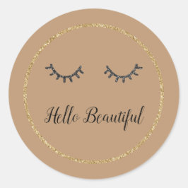 Sticker Rond Parties scintillant en or de cacao Fille cils noir