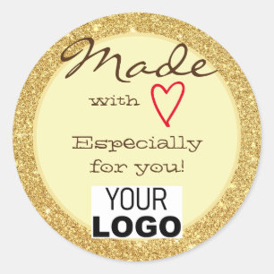Sticker Rond Parties scintillant en or jaune fait avec amour Lo