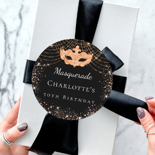 Sticker Rond Parties scintillant en or noir mascarade fête d'an