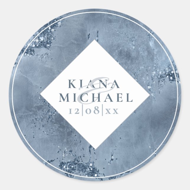 Sticker Rond Parties scintillant en pierre Mariage Dusty Blue I (Devant)