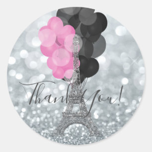 Sticker Rond Parties scintillant et ballons d'argent Paris Tour
