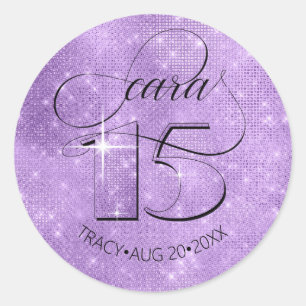 Sticker Rond Parties scintillant et brille Quinceanera Violet I