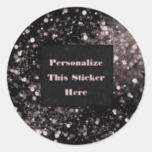 Sticker Rond Parties scintillant étincelante noire et rose
