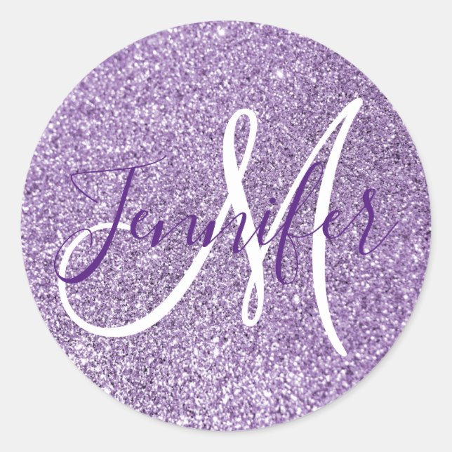 Sticker Rond Parties scintillant Faux Améthyste Monogramme Fill (Devant)
