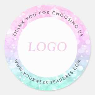 Sticker Rond Parties scintillant Faux Bokeh rose et vert menthe
