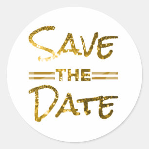 Sticker Rond Parties scintillant Gold Enregistrer la date Sceau