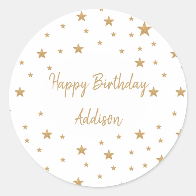 Sticker Rond Parties scintillant Gold Star personnalisée Joyeux (Devant)