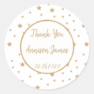 Sticker Rond Parties scintillant Gold Star personnalisée Merci