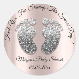 Sticker Rond Parties scintillant gris argent pieds Baby shower