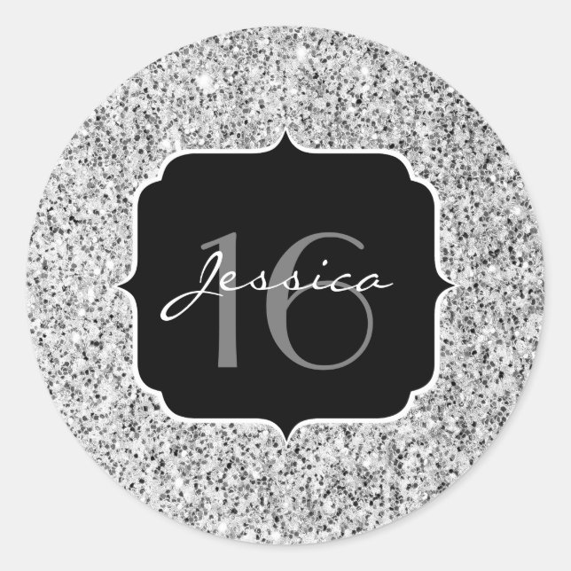 Sticker Rond Parties scintillant gris argenté brillant doux 16 (Devant)