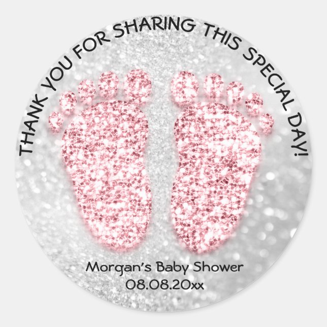 Sticker Rond Parties scintillant Gris Pieds Baby shower Favoris (Devant)