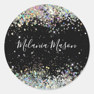 Sticker Rond Parties scintillant holographique élégante Nom 
