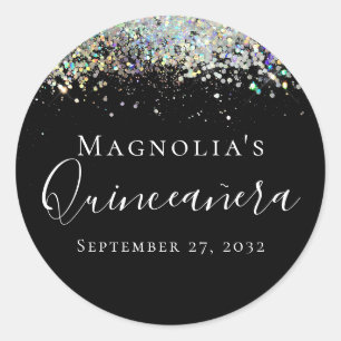 Sticker Rond Parties scintillant holographique Quinceañera