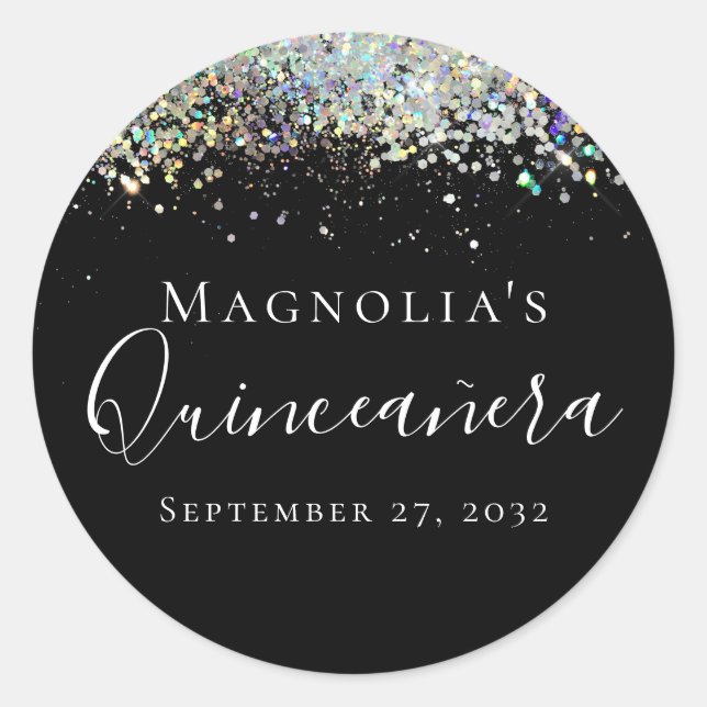 Sticker Rond Parties scintillant holographique Quinceañera (Devant)