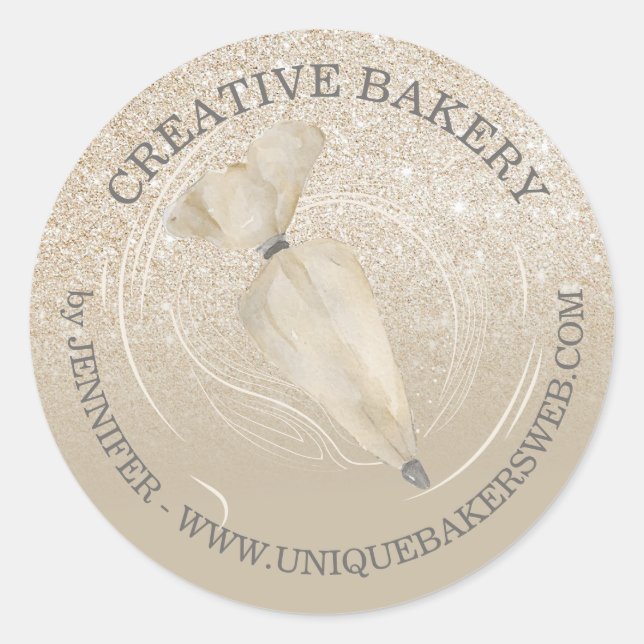 Sticker Rond Parties scintillant ivoire beige or étincelle Boul (Devant)