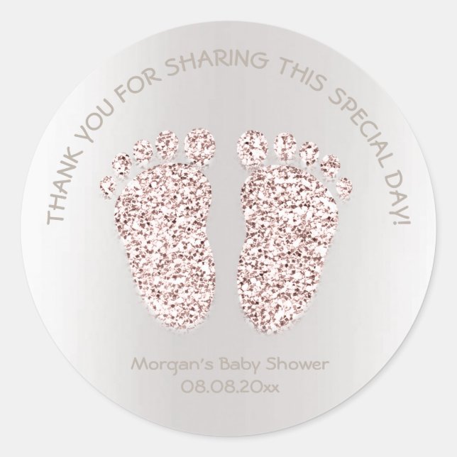 Sticker Rond Parties scintillant ivoire rose Pieds Baby shower  (Devant)